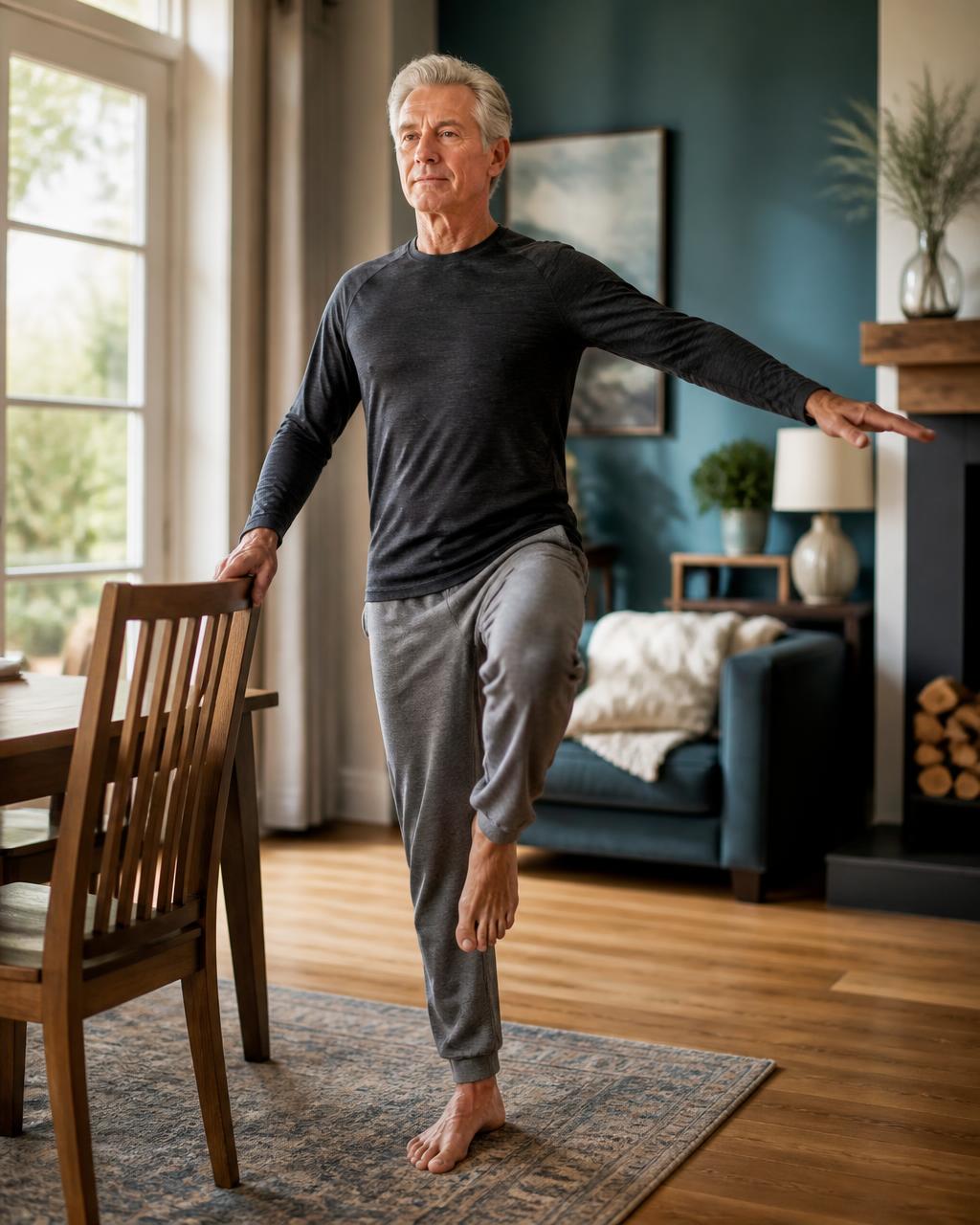 An older adult practicing a controlled floor movement with coaching support